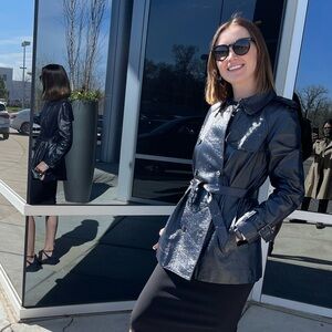 Tory Burch Leather Navy Erica trench Coat!